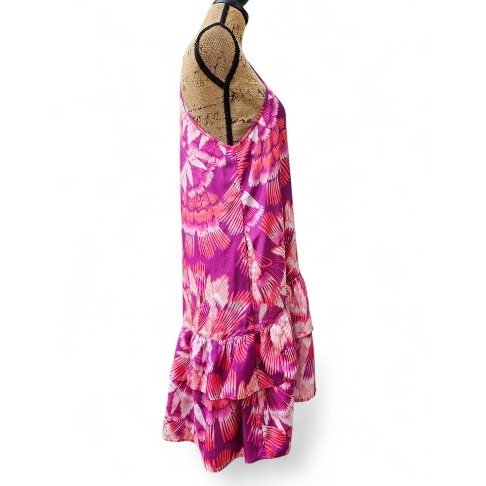Free People Vibrant Pink and Purple High Low Dress In Peacock Print, Size S - Picture 3 of 7